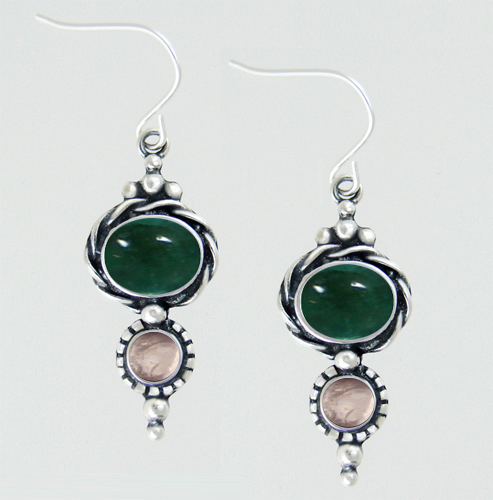 Sterling Silver Drop Dangle Earrings With Fluorite And Rose Quartz